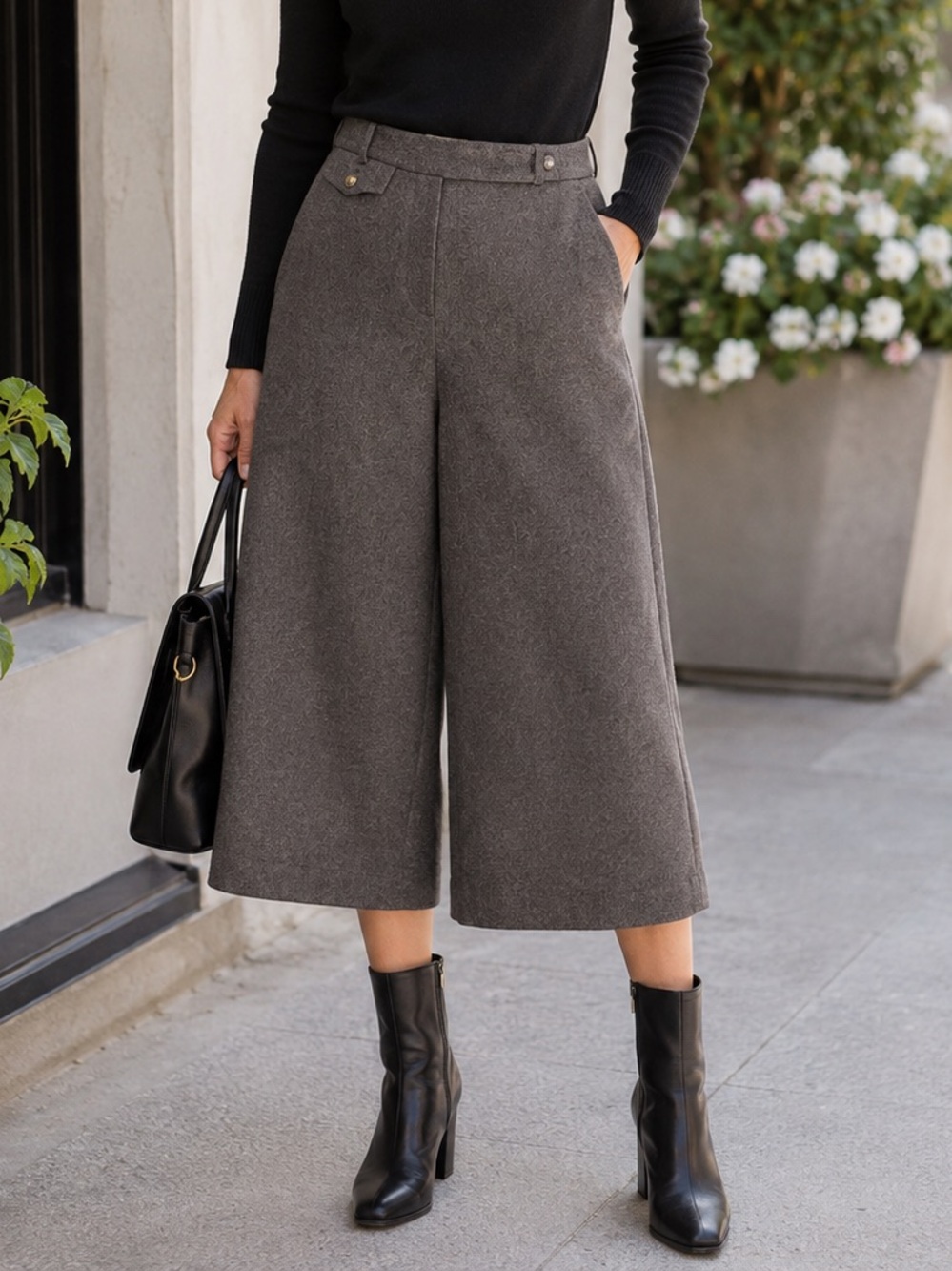 Michael Kors Wool Blend Wide Leg Culottes Gray Cropped Pants Size 12